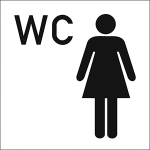 Hinweisschild, WC Damen, WC Zeichen + Frau, Aluminium, 300x300 mm