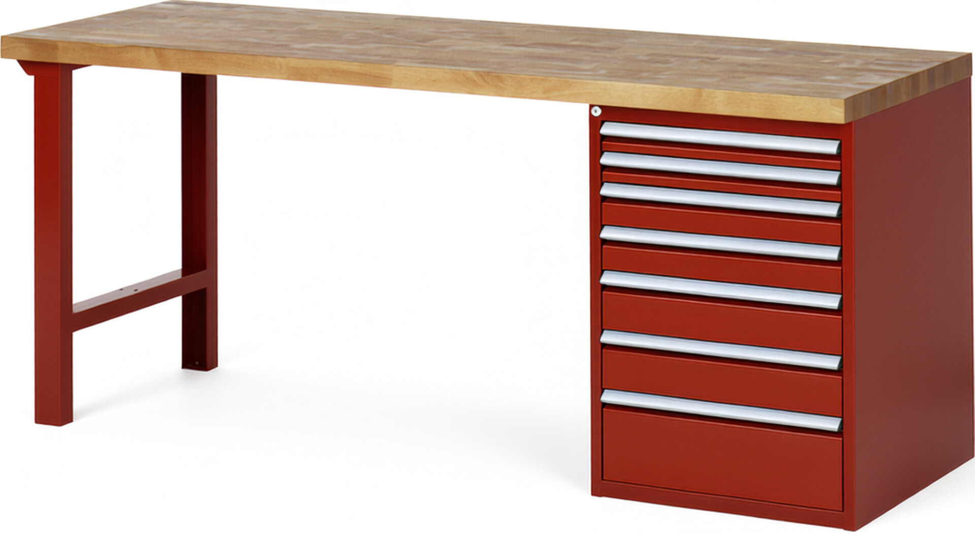 RAU Werkbank rot - Breite 200 cm - Tiefe 70 cm - Höhe 84 cm - Buche-Massiv Arbeitsplatte 40 mm