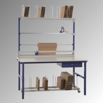 Packtisch System BASICS zur individuellen Bestückung - Traglast 100 kg - 850 x 2.000 x 800 mm (HxBxT) - enzianblau - erweiterungsbar