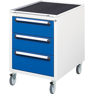 Schubladenschrank, Rollschrank BxTxH 490x600x690 mm, Schubladen 2x150, 1x180 mm, Gehäuse, RAL 7035/5010