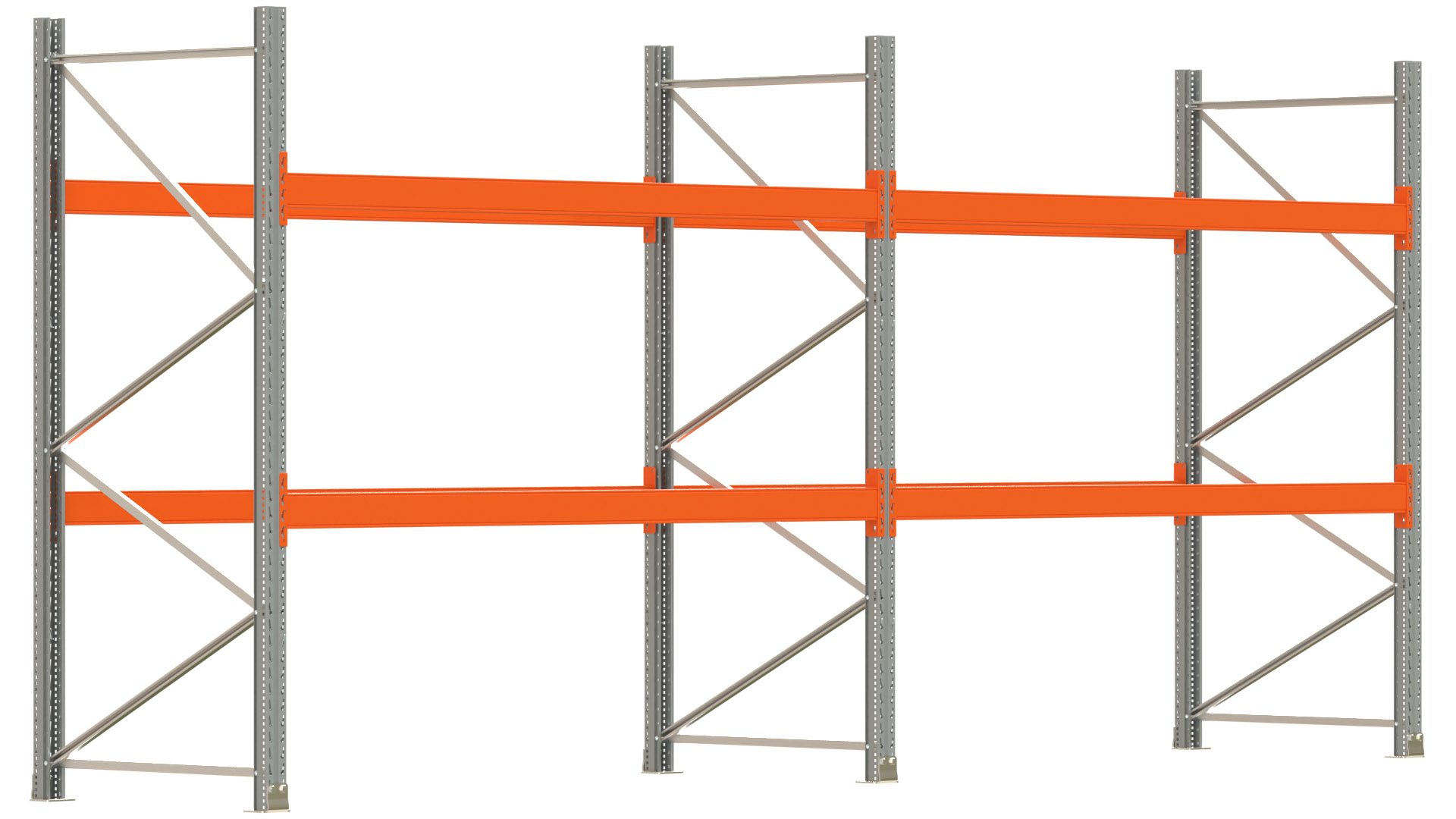 Palettenregal ARTUS - Breite 565,5 cm - Höhe 250 cm - Tiefe 110 cm - 2 Träger-Ebenen - max. Fachlast 2100 kg - 18 Palettenstellplätze