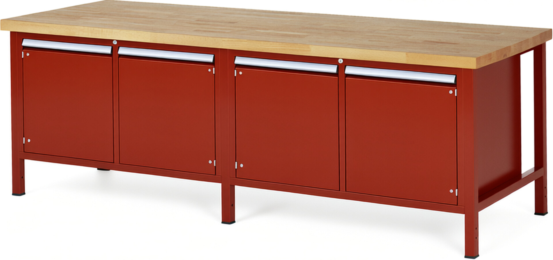 Werkbank Modell 8465 rot, BxTxH 2500x900x840-1040 mm,  Buche-Massiv Arbeitsplatte 40 mm