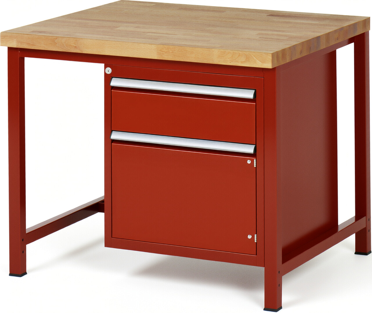 Werkbank Modell 8152 rot, BxTxH 1000x900x840 mm,  Buche-Massiv Arbeitsplatte 40 mm,  1 Schublade mit  Auszug 90 %