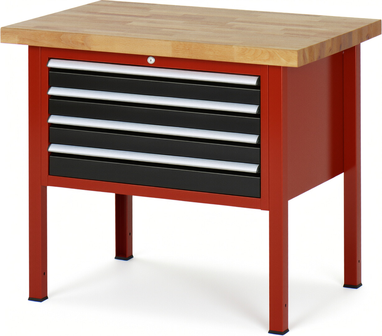 Werkbank Modell 8233 rot - schwarz, BxTxH 1000x700x840-1040 mm,  Buche-Massiv Arbeitsplatte 40 mm,  4 Schubladen mit  Auszug 90 %