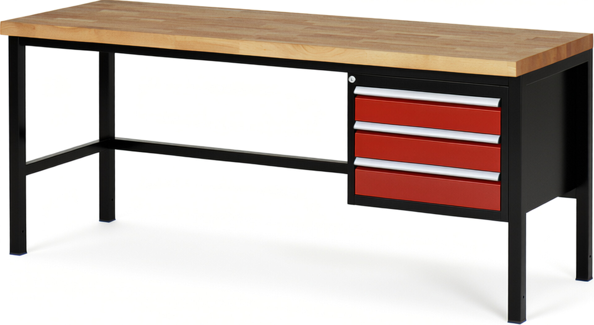 RAU Werkbank schwarz - rot - Breite 200 cm - Tiefe 70 cm - Höhe 104 cm - Buche-Massiv Arbeitsplatte 40 mm