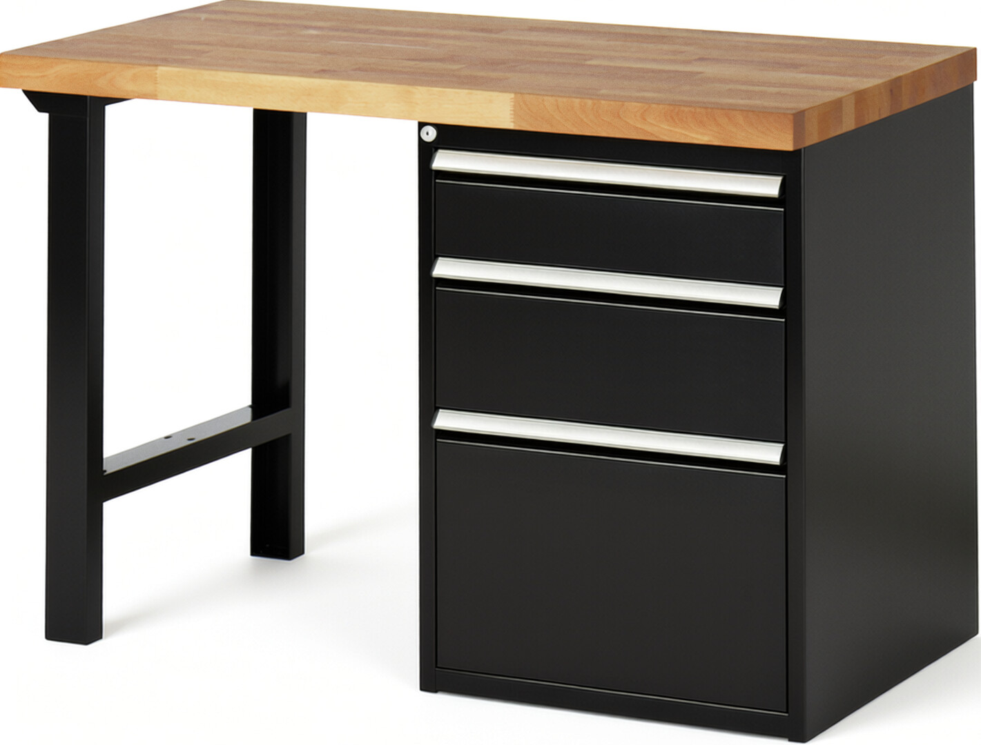 RAU Werkbank schwarz - Breite 125 cm - Tiefe 70 cm - Höhe 84 cm - Buche-Massiv Arbeitsplatte 40 mm