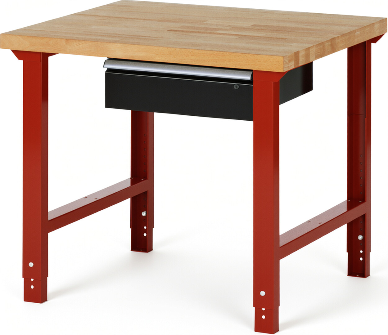 Werkbank Modell 7001 rot - schwarz, BxTxH 1000x900x790-1140 mm,  Buche-Massiv Arbeitsplatte 40 mm,  1 Schublade mit  Auszug 90 %