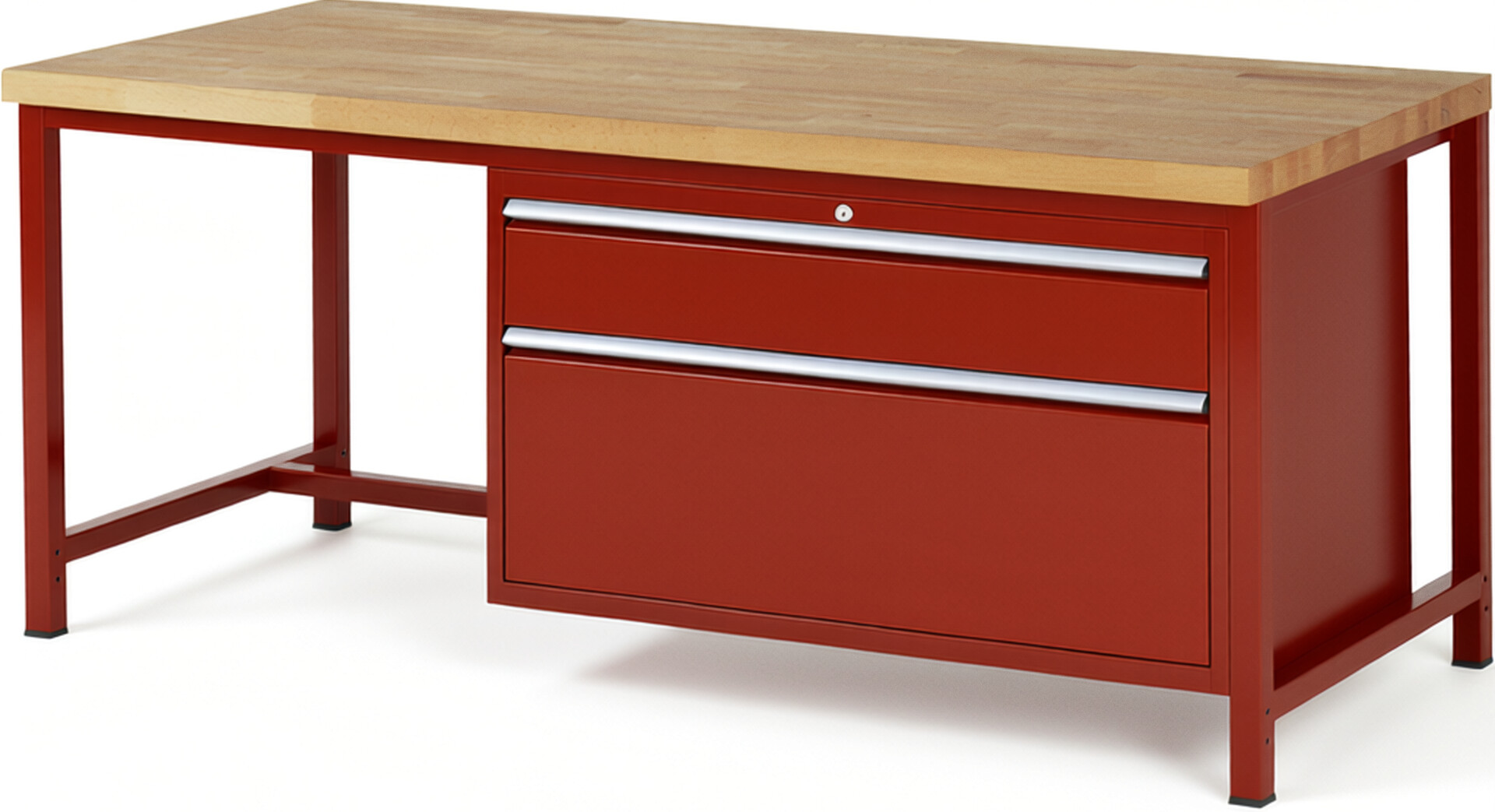 Werkbank Modell 8356 rot, BxTxH 2000x900x840-1040 mm,  Buche-Massiv Arbeitsplatte 40 mm,  2 Schubladen mit  Vollauszug 100 % und  SoftClosing