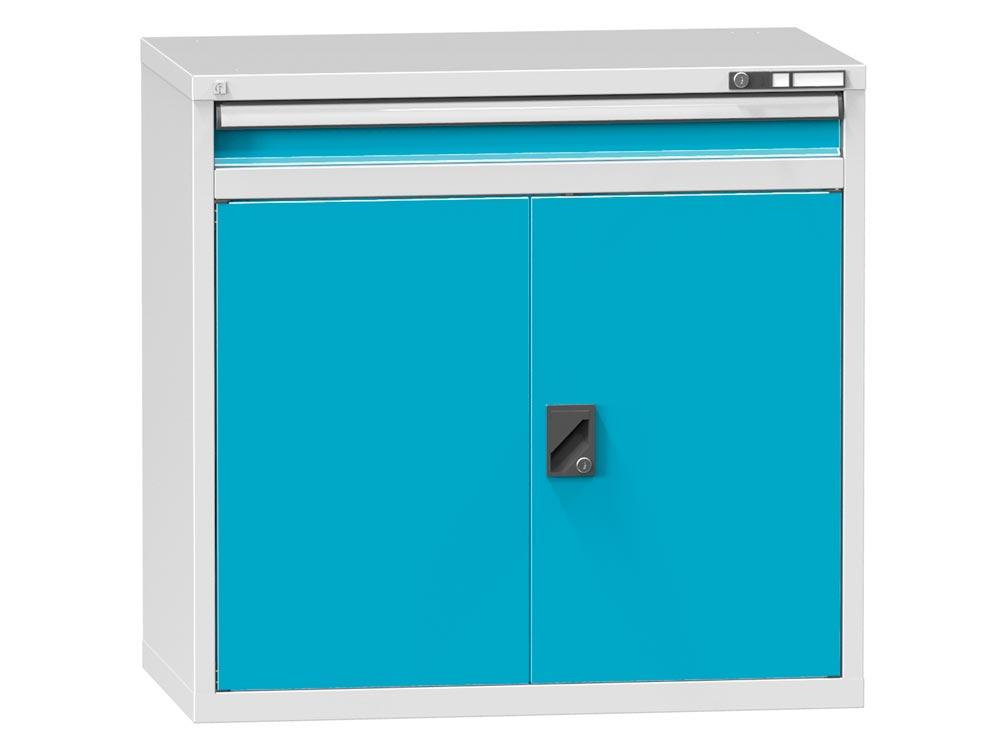 Schubladenschrank, 1 Schublade: 100 mm, 1 Tür, 2 Böden, BxTxH 1037x600x990 mm, RAL 7035/5012