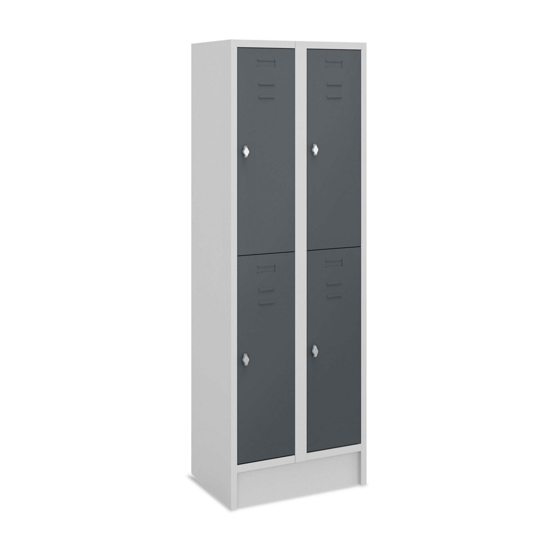Doppelstock-Spind, 2 Abteile, 4 Fächer, Abteilbreite 30 cm, Höhe 180 cm, Breite 50 cm,  RAL 7035 Lichtgrau / RAL 7016 Anthrazitgrau