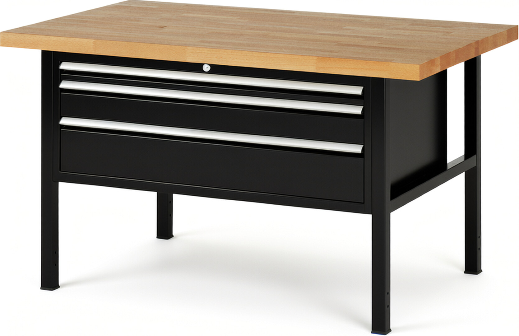 RAU Werkbank schwarz - Breite 150 cm - Tiefe 90 cm - Höhe 104 cm - Buche-Massiv Arbeitsplatte 40 mm