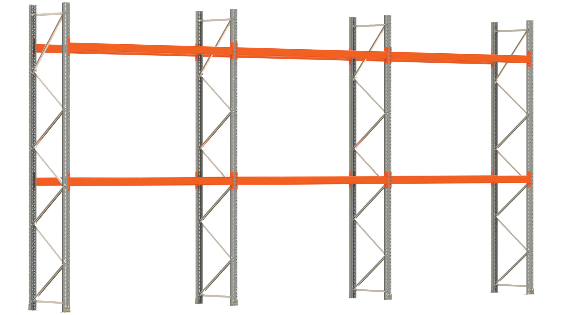 Palettenregal ARTUS - Breite 844 cm - Höhe 400 cm - Tiefe 80 cm - 2 Träger-Ebenen - max. Fachlast 2100 kg - 18 Palettenstellplätze