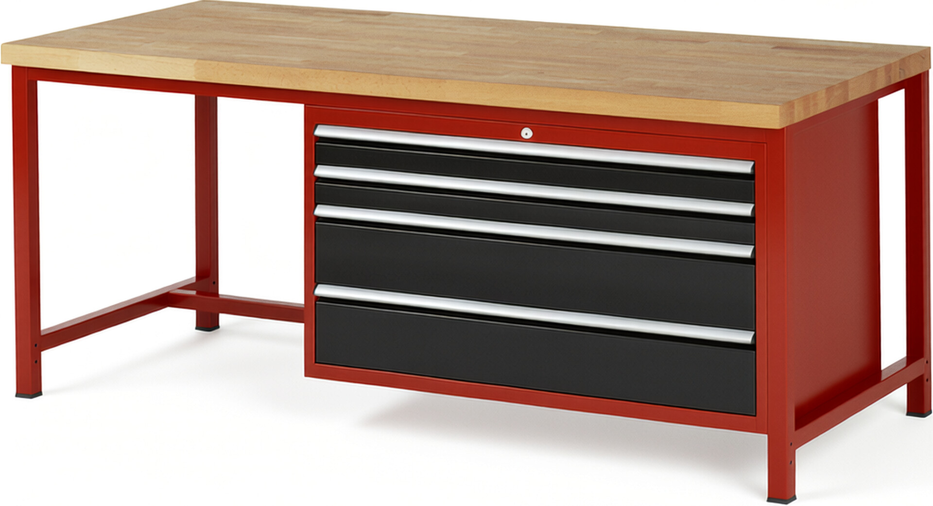 RAU Werkbank rot - schwarz - Breite 200 cm - Tiefe 90 cm - Höhe 84 cm - Buche-Massiv Arbeitsplatte 40 mm