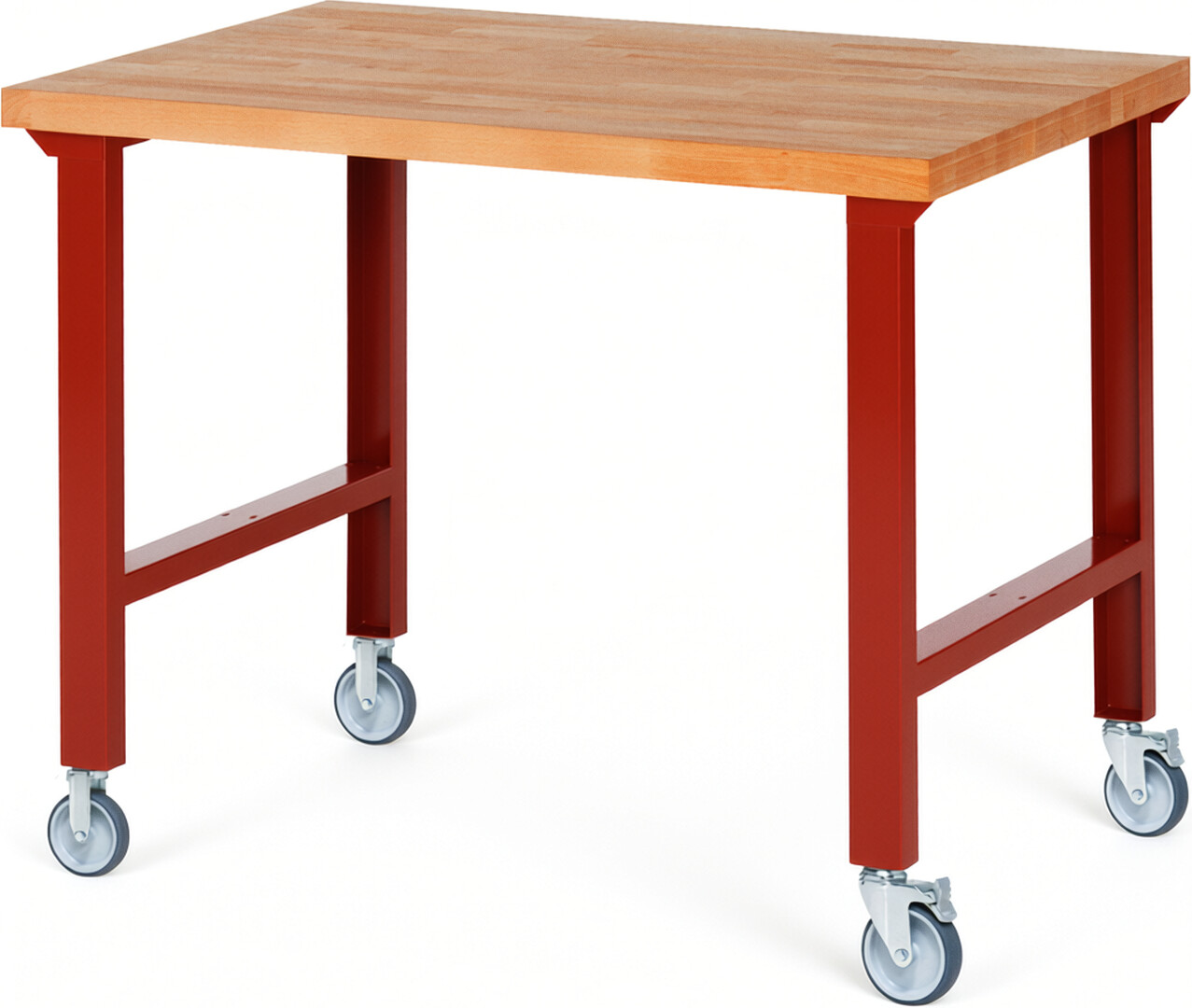Fahrbare Werkbank Modell 7000 rot, BxTxH 1250x900x1000 mm,  Buche-Massiv Arbeitsplatte 40 mm