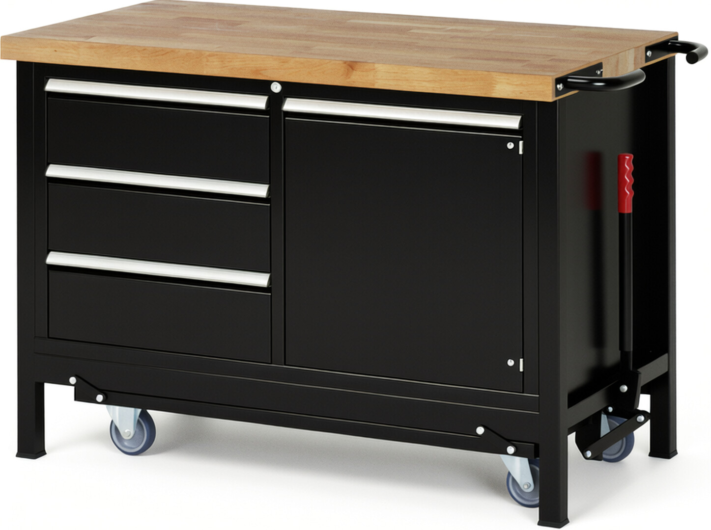 RAU Werkbank schwarz - Breite 125 cm - Tiefe 70 cm - Höhe 88 cm - Buche-Massiv Arbeitsplatte 40 mm