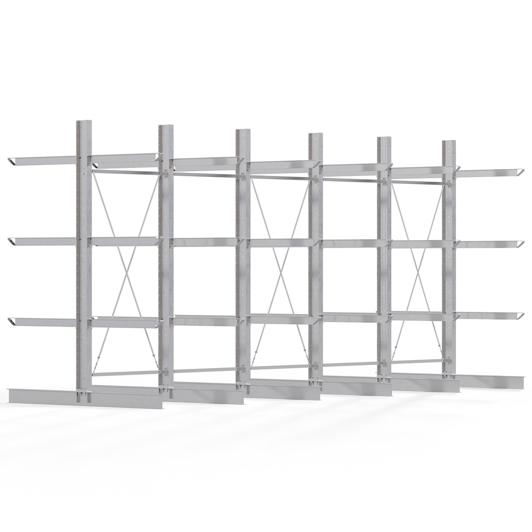 Kragarmregal KARL heavy - feuerverzinkt - Breite: 750 cm - Höhe: 350 cm - Tiefe: 120 cm - Traglast je Kragarm: 800 kg - beidseitig