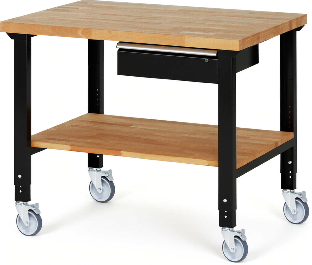 RAU Werkbank schwarz - Breite 125 cm - Tiefe 90 cm - Höhe 100 cm - Buche-Massiv Arbeitsplatte 40 mm