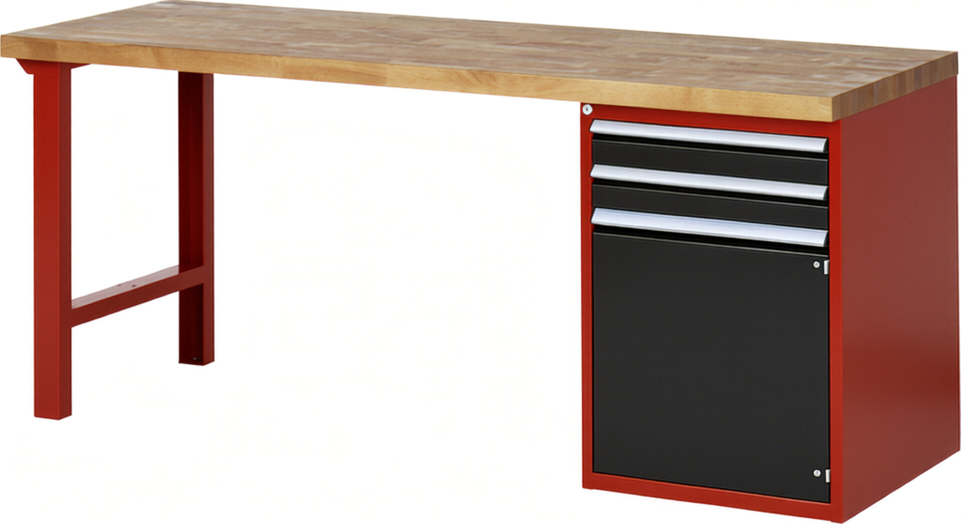 RAU Werkbank rot - schwarz - Breite 200 cm - Tiefe 70 cm - Höhe 84 cm - Buche-Massiv Arbeitsplatte 40 mm