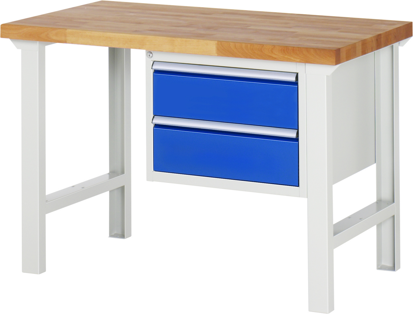 Werkbank Modell 7125 rot - schwarz, BxTxH 1250x700x840 mm,  Buche-Massiv Arbeitsplatte 40 mm,  2 Schubladen mit  Vollauszug 100 % und  SoftClosing