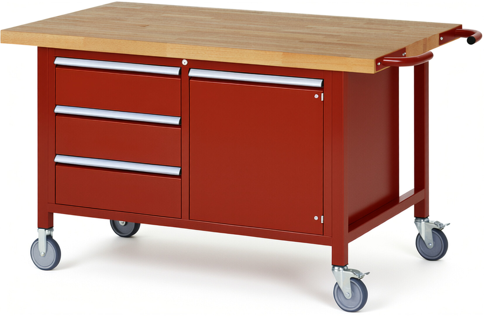 RAU Werkbank rot - Breite 150 cm - Tiefe 90 cm - Höhe 88 cm - Buche-Massiv Arbeitsplatte 40 mm