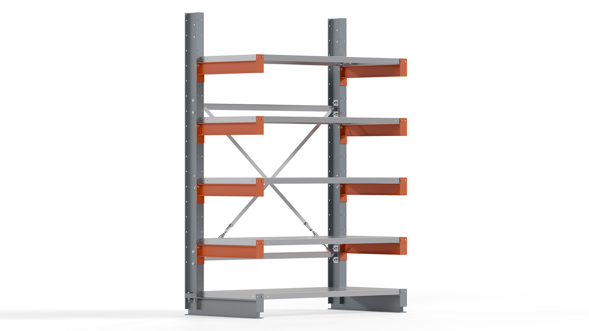 Kragarmregal KARL basic - lackiert - Breite: 128 cm - Höhe: 200 cm - Tiefe: 60 cm - Traglast je Kragarm: 730 kg - einseitig