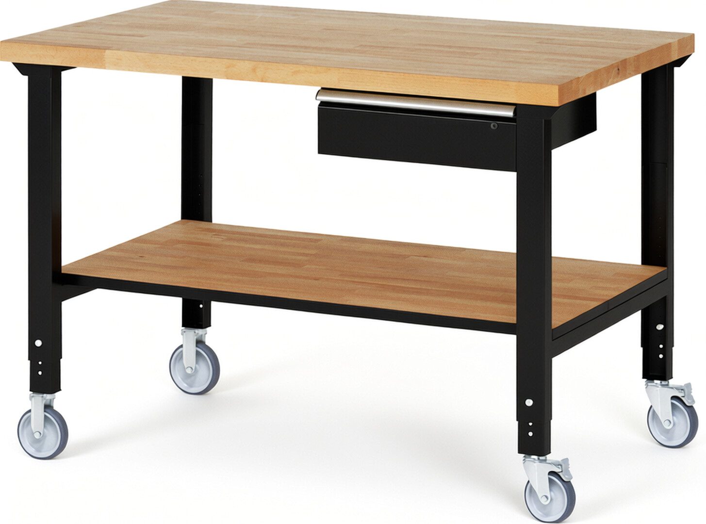 RAU Werkbank schwarz - Breite 150 cm - Tiefe 90 cm - Höhe 100 cm - Buche-Massiv Arbeitsplatte 40 mm