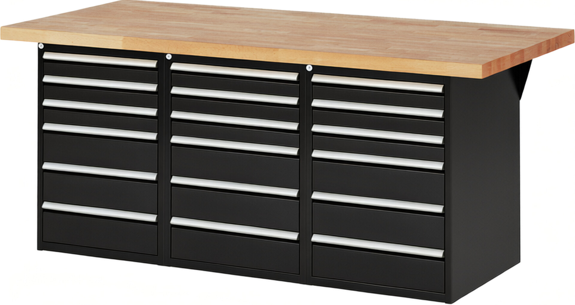 RAU Werkbank schwarz - Breite 200 cm - Tiefe 90 cm - Höhe 84 cm - Buche-Massiv Arbeitsplatte 40 mm