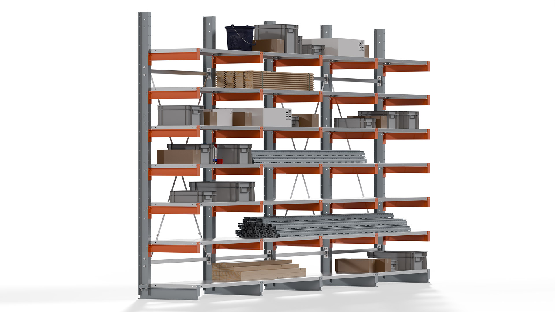 Kragarmregal KARL basic - lackiert - Breite: 512 cm - Höhe: 300 cm - Tiefe: 60 cm - Traglast je Kragarm: 730 kg - einseitig