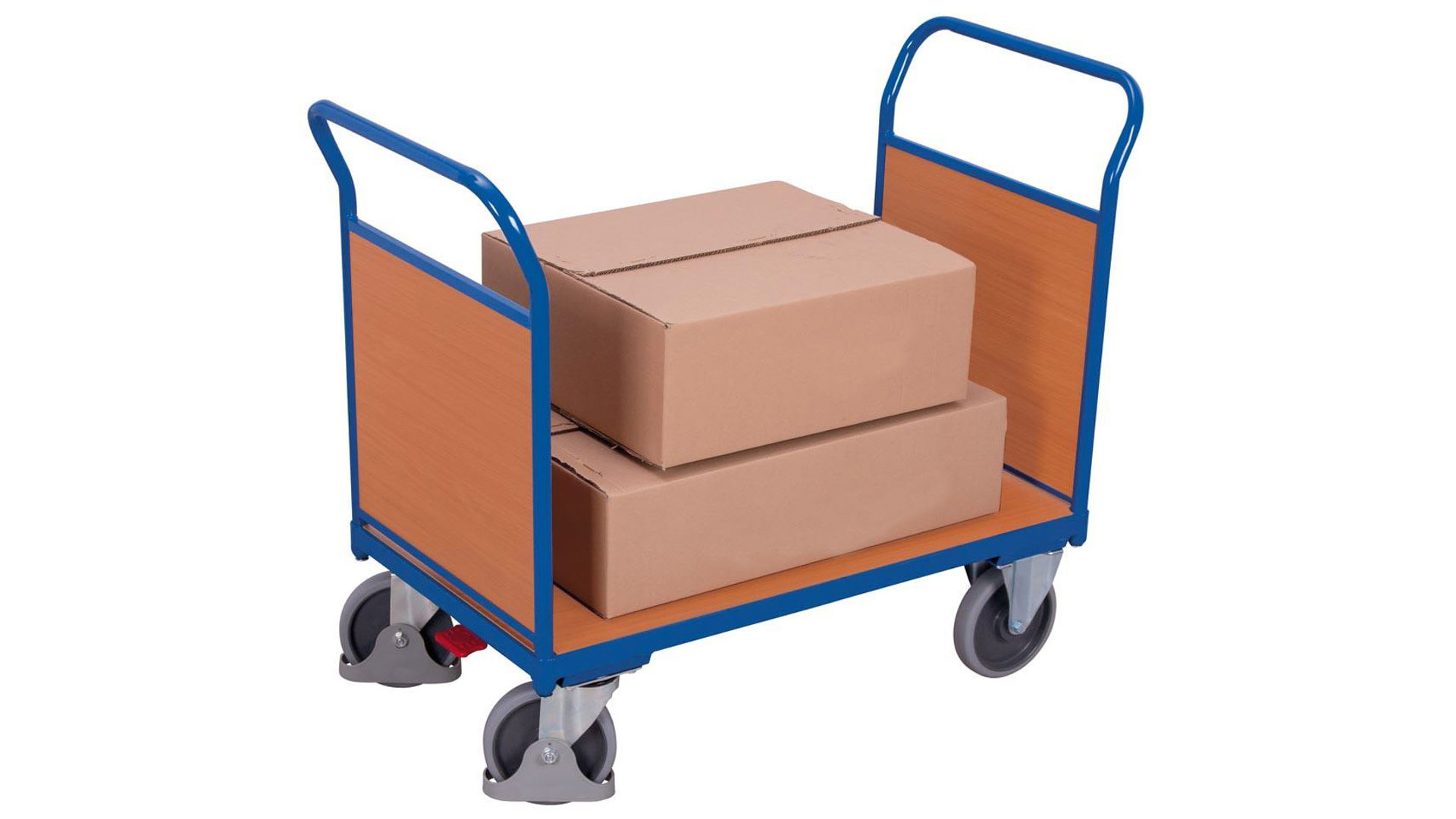 Transportwagen - Doppelstirnwand, Holzwände - Ladefläche 600 x 1.000 mm (BxT) - Traglast 500 kg - enzianblau