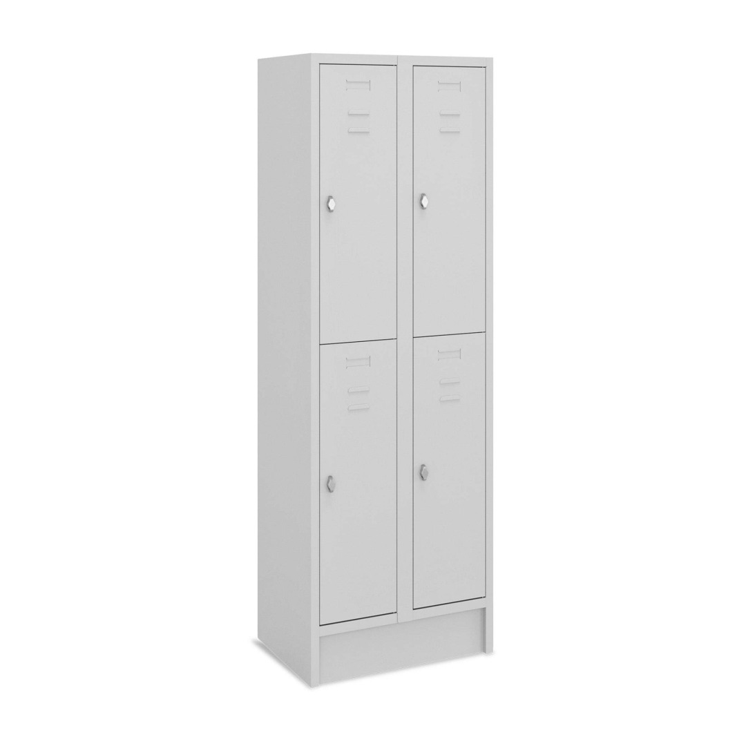 Doppelstock-Spind, 2 Abteile, 4 Fächer, Abteilbreite 30 cm, Höhe 180 cm, Breite 50 cm,  RAL 7035 Lichtgrau