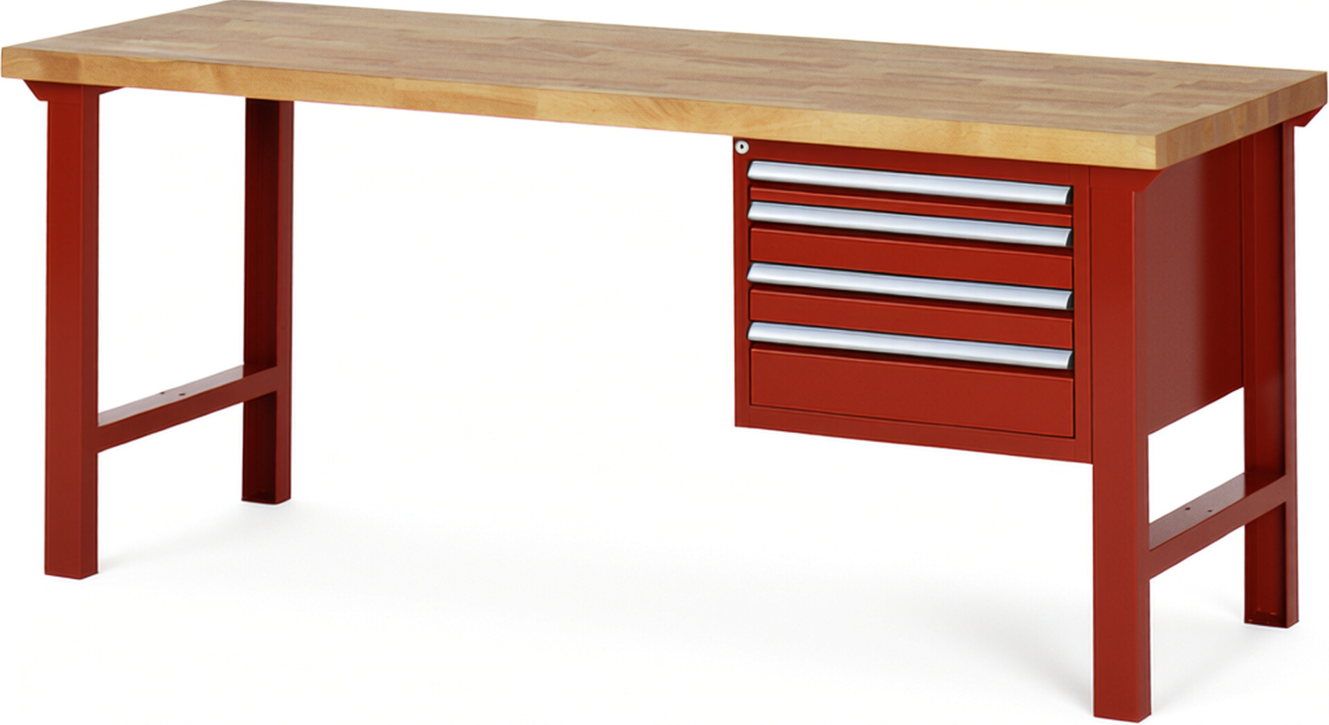 RAU Werkbank rot - Breite 200 cm - Tiefe 70 cm - Höhe 84 cm - Buche-Massiv Arbeitsplatte 40 mm
