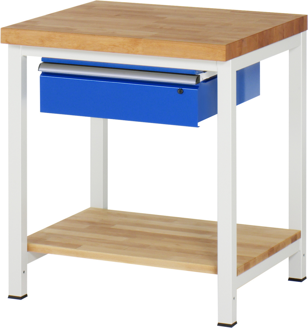 Werkbank Modell 8001 rot, BxTxH 750x700x840-1040 mm,  Buche-Massiv Arbeitsplatte 40 mm,  1 Schublade mit  Auszug 90 %