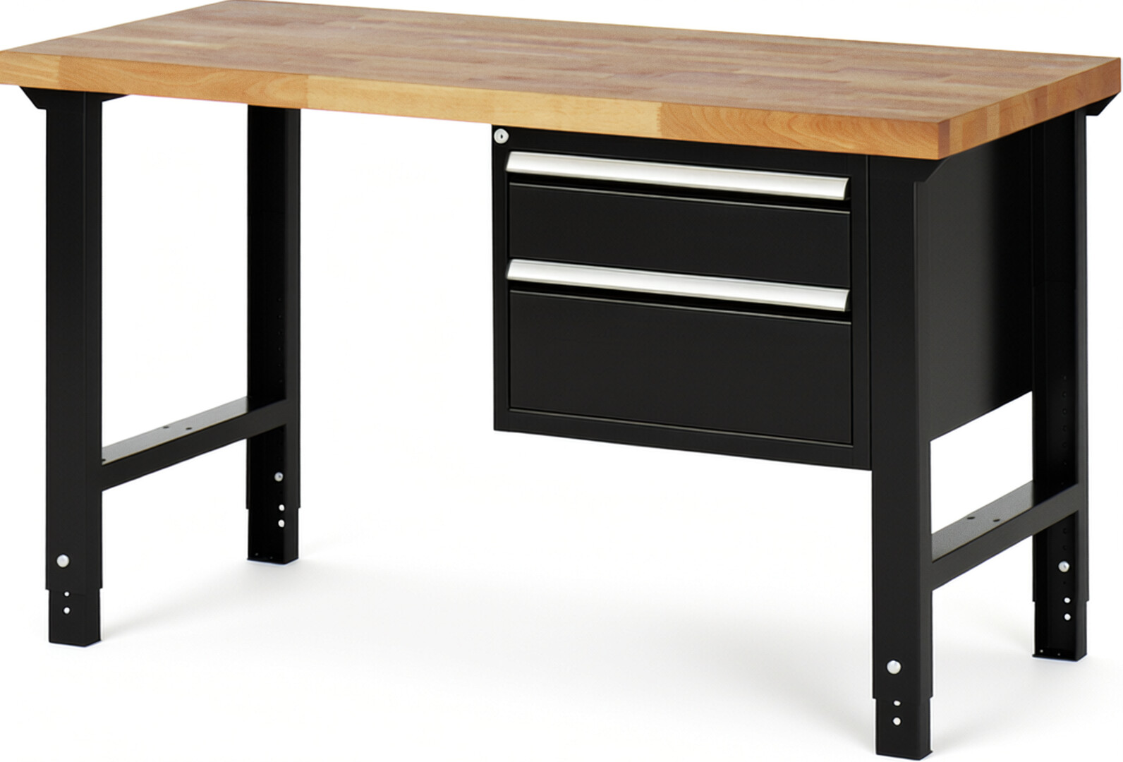 RAU Werkbank schwarz - Breite 150 cm - Tiefe 70 cm - Höhe 114 cm - Buche-Massiv Arbeitsplatte 40 mm