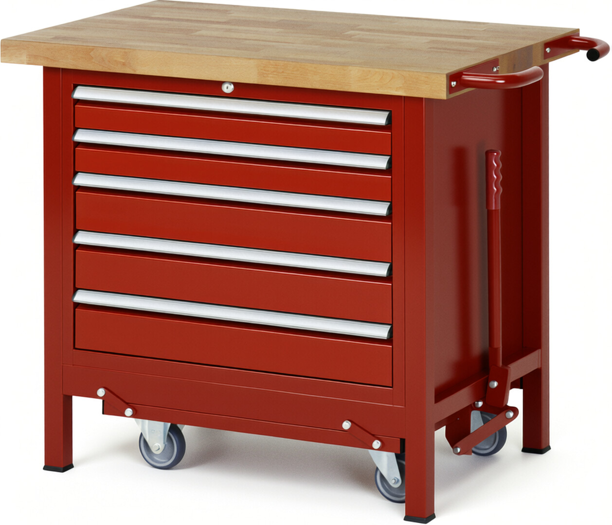 RAU Werkbank rot - Breite 100 cm - Tiefe 70 cm - Höhe 88 cm - Buche-Massiv Arbeitsplatte 40 mm