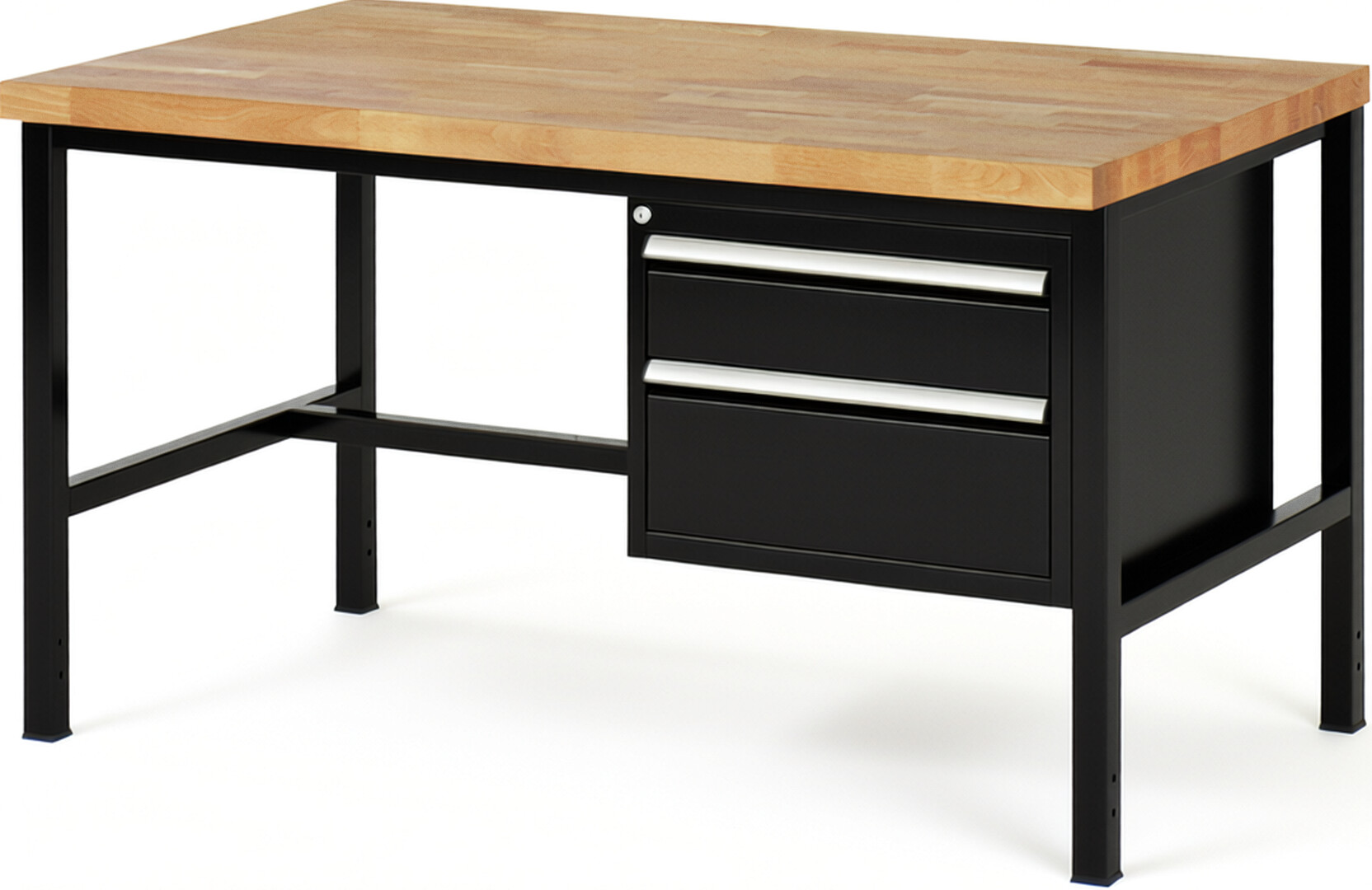 RAU Werkbank schwarz - Breite 150 cm - Tiefe 90 cm - Höhe 84 cm - Buche-Massiv Arbeitsplatte 40 mm