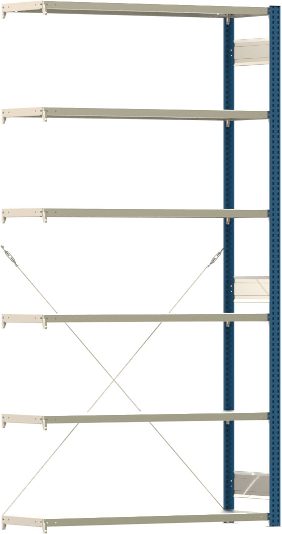 Fachbodenregal BERT - Breite: 128,5 cm - Tiefe: 40 cm - Höhe: 250 cm - 6 Böden - Anbauregal