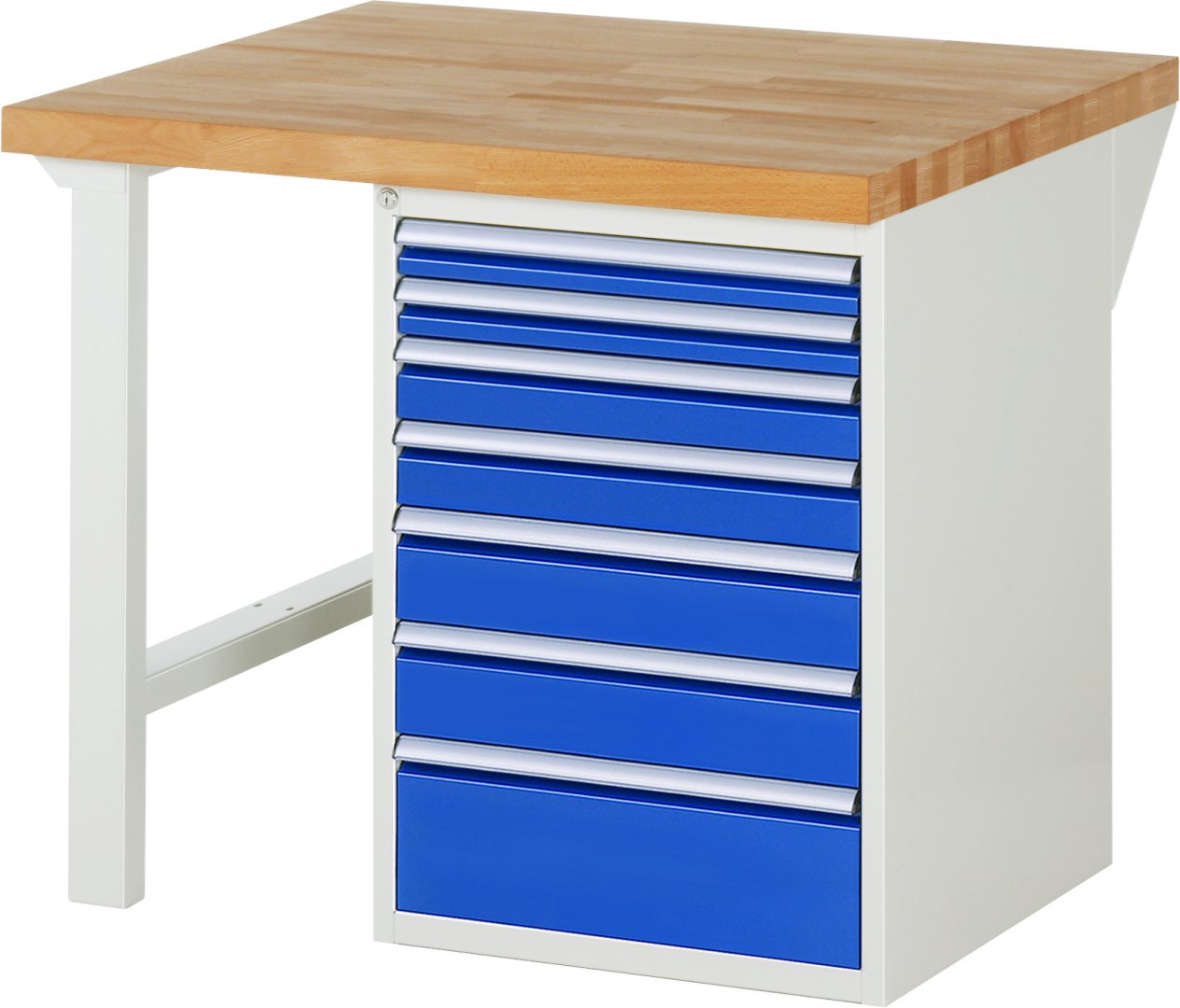 Werkbank Modell 7517 rot - schwarz, BxTxH 1000x900x890 mm,  Buche-Massiv Arbeitsplatte 40 mm,  7 Schubladen mit  Vollauszug 100 % und  SoftClosing