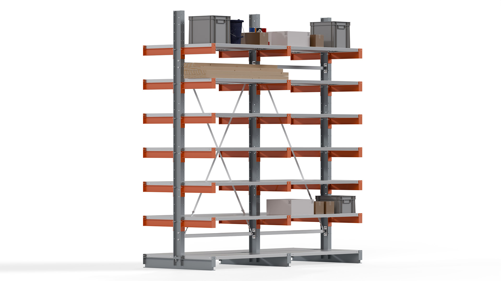 Kragarmregal KARL basic - lackiert - Breite: 256 cm - Höhe: 300 cm - Tiefe: 50 cm - Traglast je Kragarm: 870 kg - beidseitig