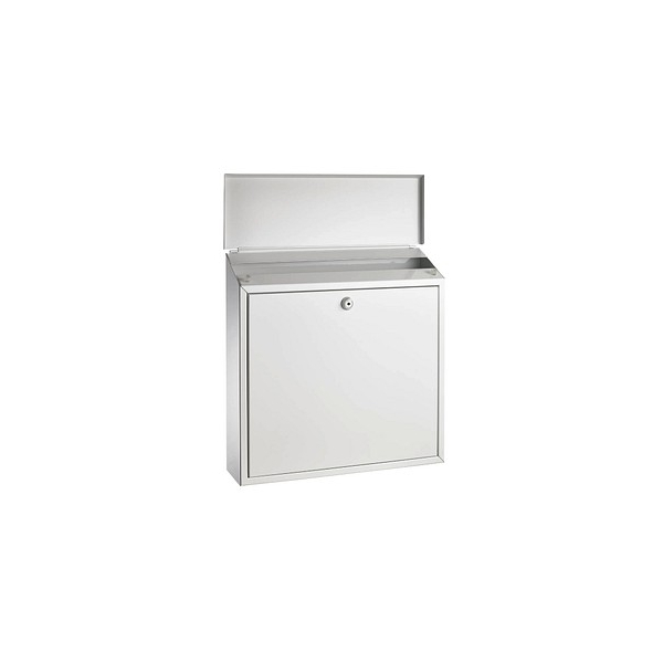 Briefkasten, weiß lackiert, BxTxH 360x100x360 mm, Einwurf von oben mit Abdeckung