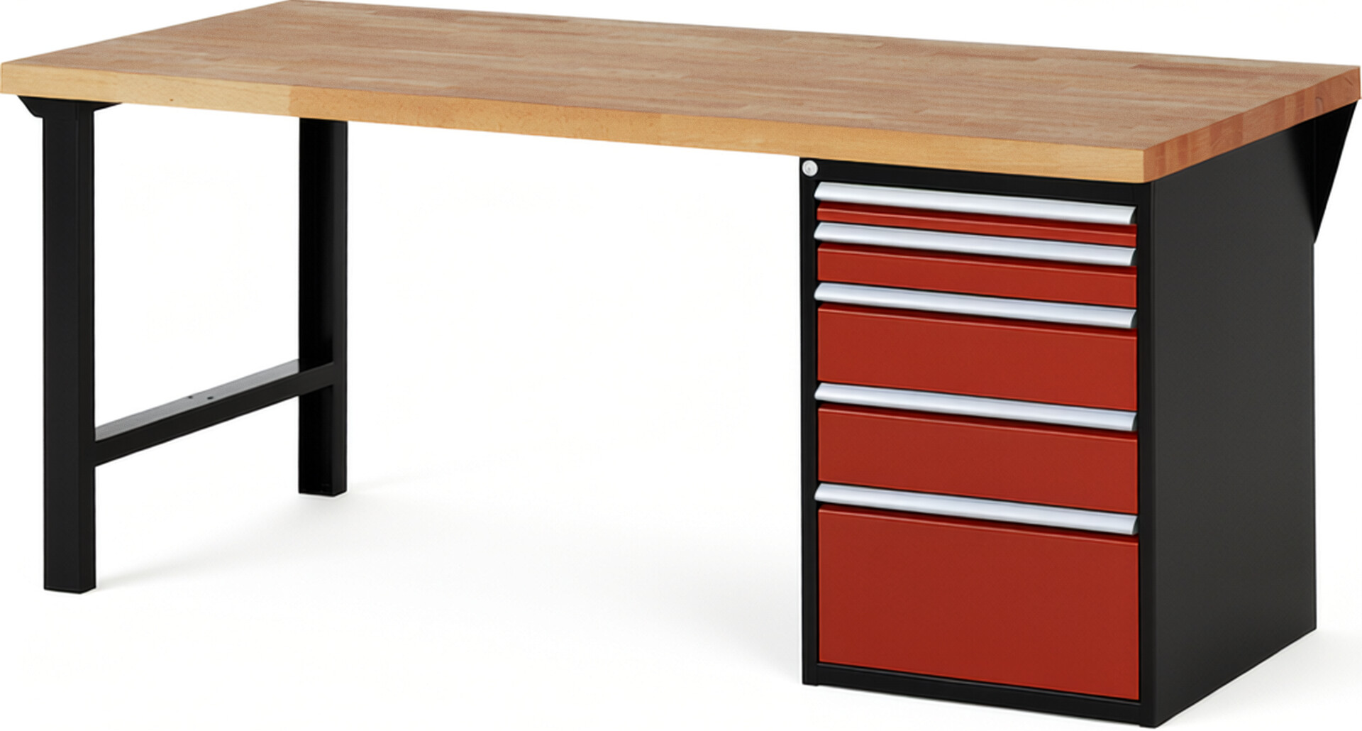 RAU Werkbank schwarz - rot - Breite 200 cm - Tiefe 90 cm - Höhe 84 cm - Buche-Massiv Arbeitsplatte 40 mm