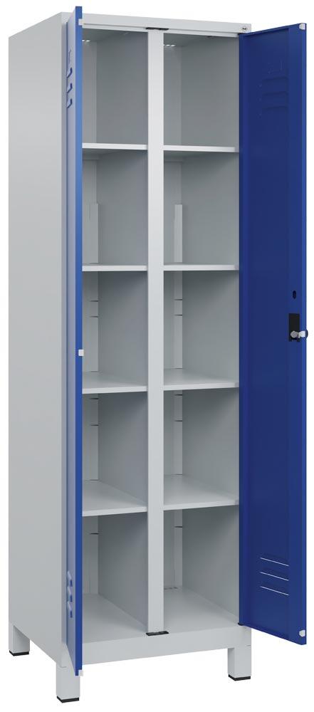 Spind, Kombischrank Premium, BxTxH 600x500x1950 mm, 2 Abteile a 300 mm, mit Füßen, Drehriegel, RAL 7035/5010