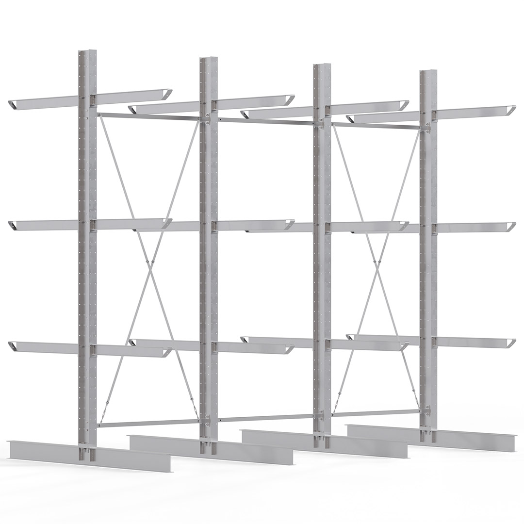 Kragarmregal KARL heavy - feuerverzinkt - Breite: 450 cm - Höhe: 400 cm - Tiefe: 120 cm - Traglast je Kragarm: 800 kg - beidseitig