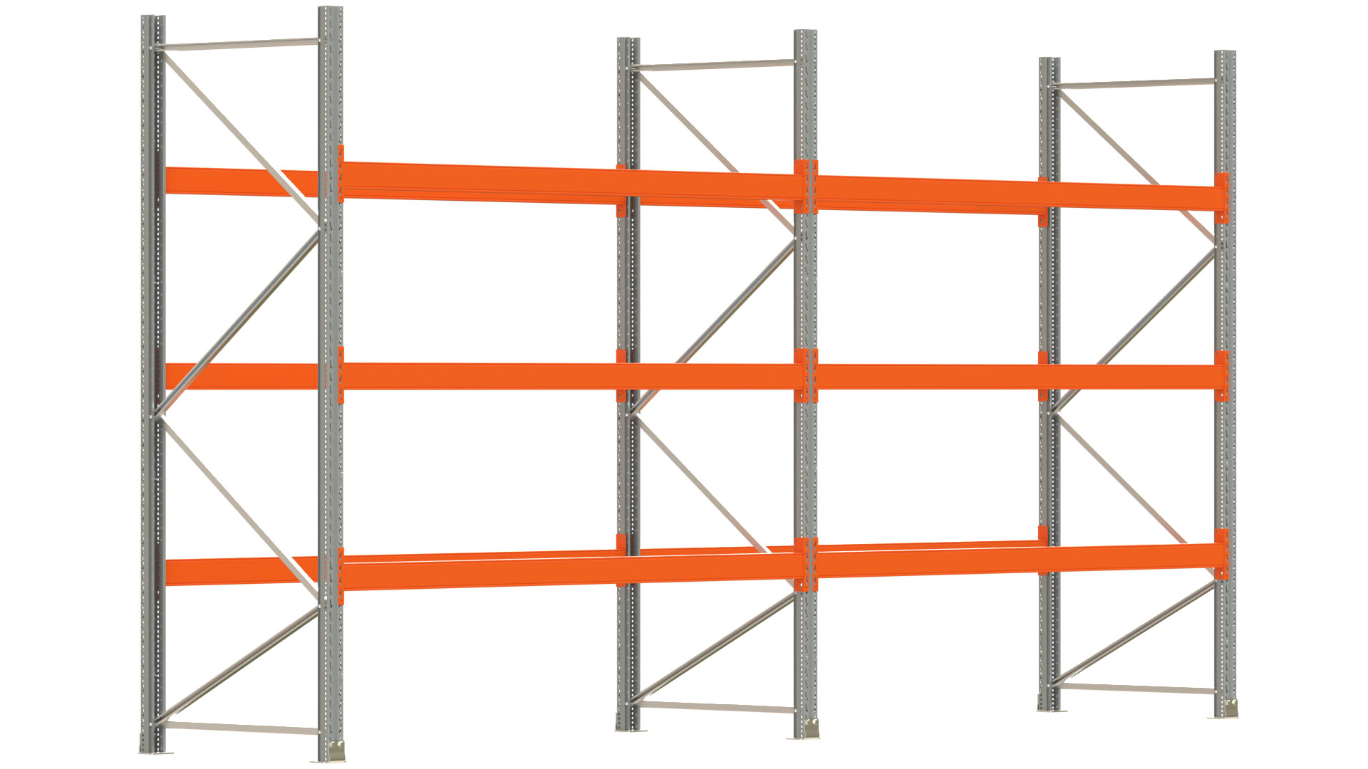 Palettenregal ARTUS - Breite 565,5 cm - Höhe 300 cm - Tiefe 110 cm - 3 Träger-Ebenen - max. Fachlast 2100 kg - 24 Palettenstellplätze