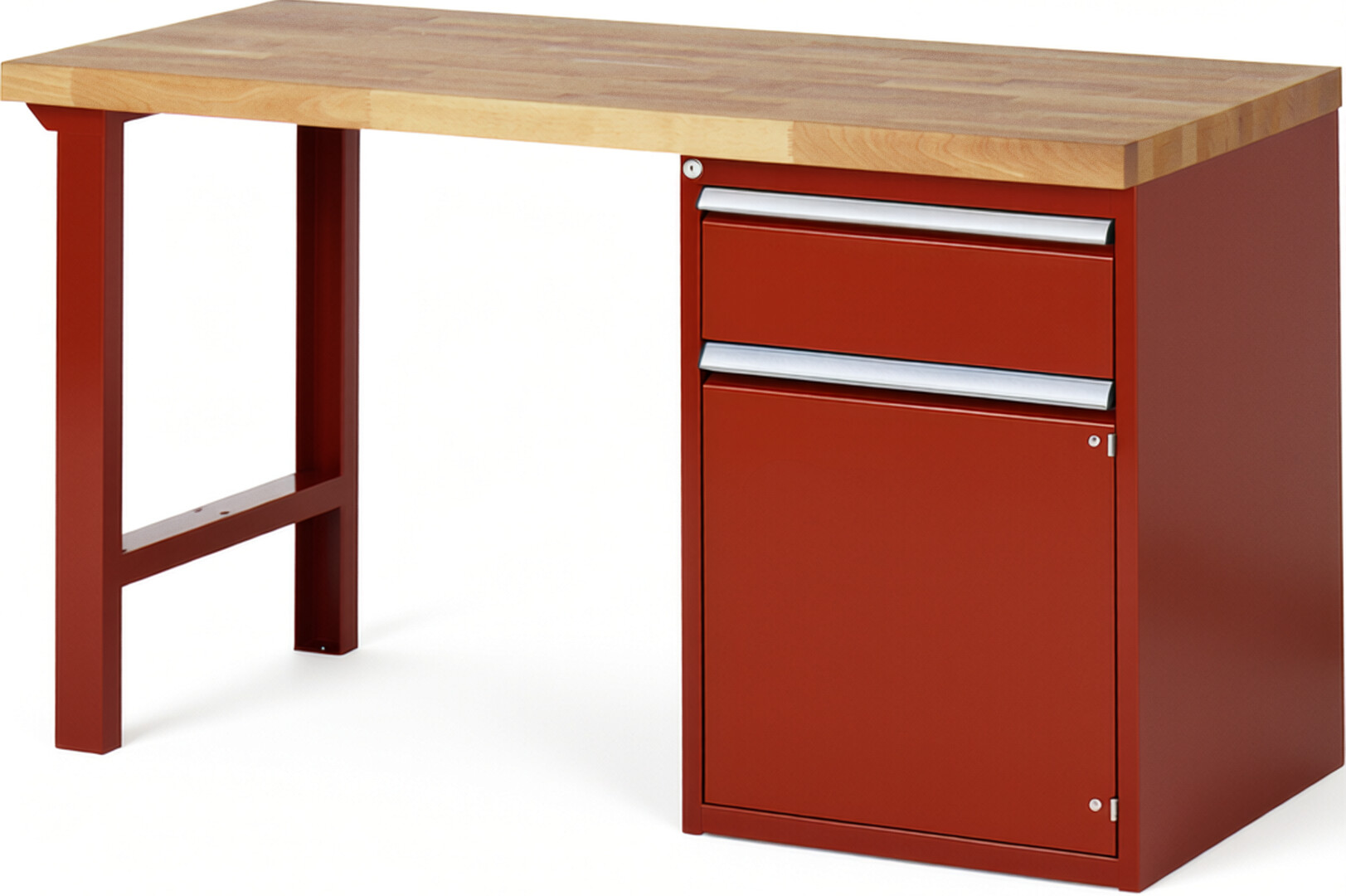 RAU Werkbank rot - Breite 150 cm - Tiefe 70 cm - Höhe 84 cm - Buche-Massiv Arbeitsplatte 40 mm