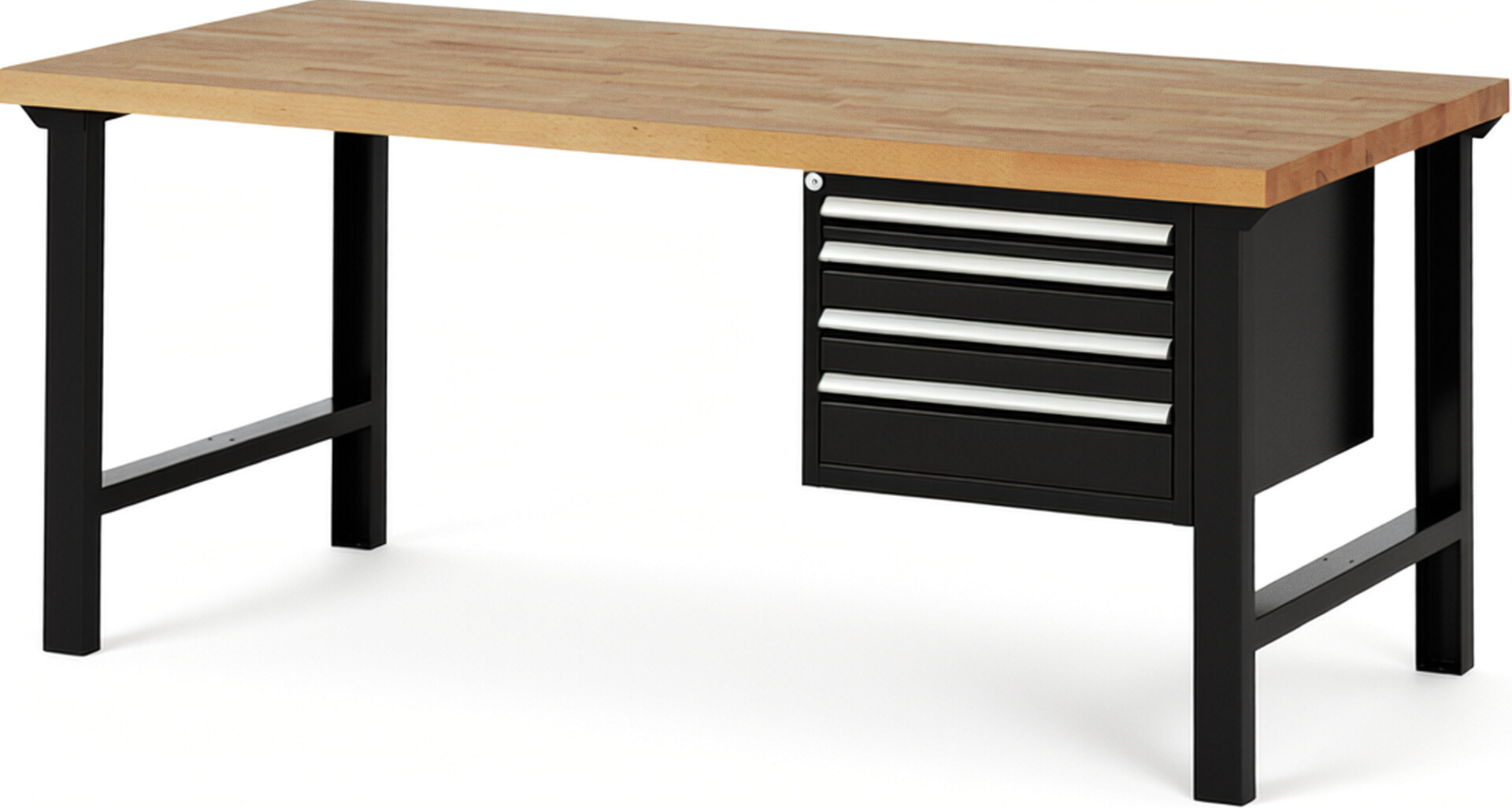 RAU Werkbank schwarz - Breite 200 cm - Tiefe 90 cm - Höhe 84 cm - Buche-Massiv Arbeitsplatte 40 mm