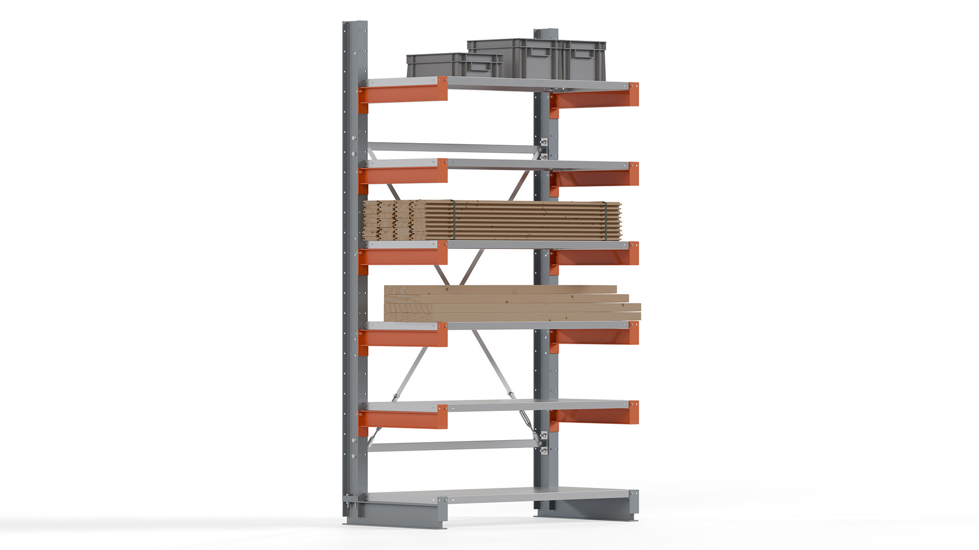 Kragarmregal KARL basic - lackiert - Breite: 128 cm - Höhe: 250 cm - Tiefe: 60 cm - Traglast je Kragarm: 730 kg - einseitig