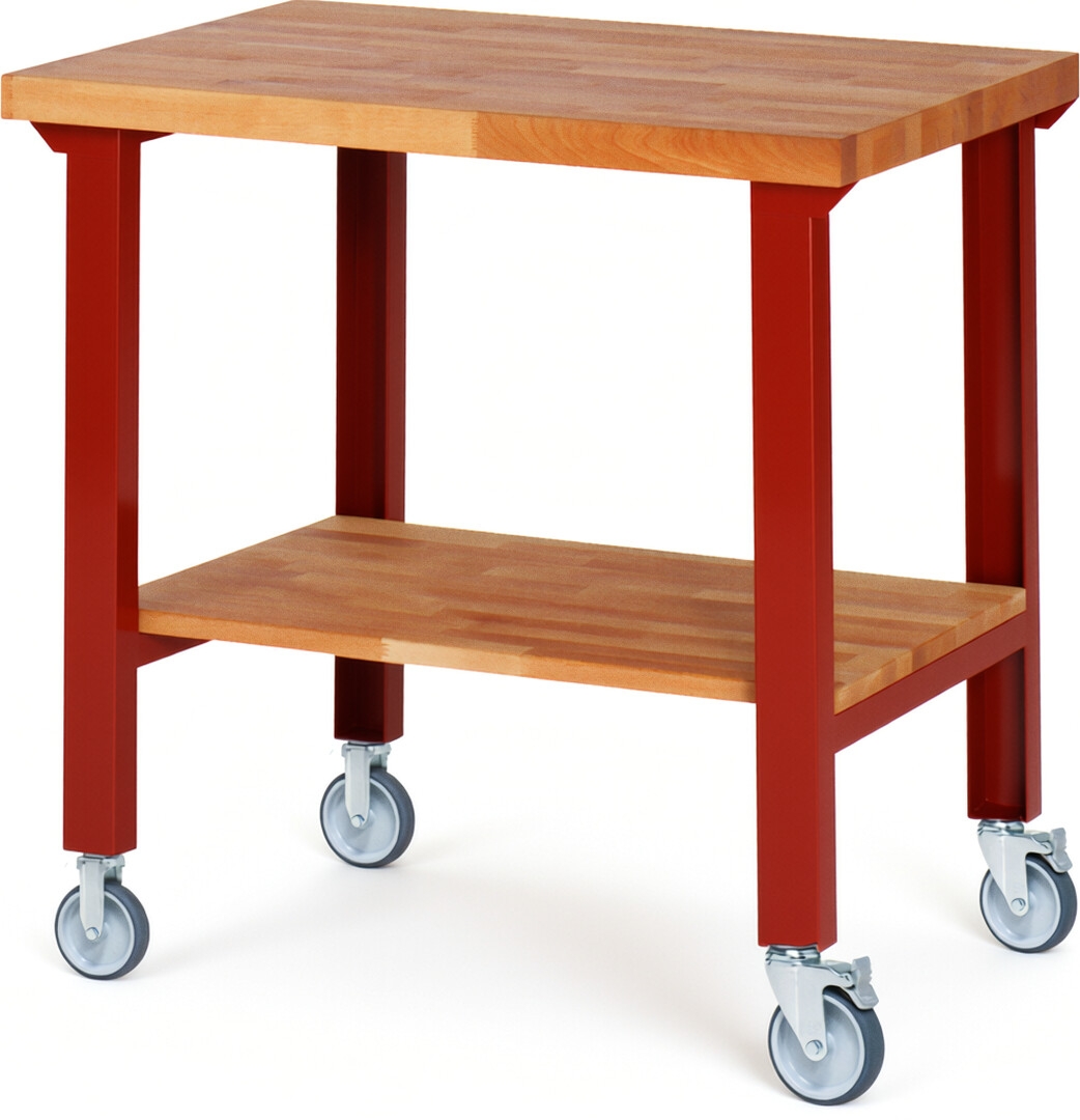 Fahrbare Werkbank Modell 7000 rot, BxTxH 1000x700x1000 mm,  Buche-Massiv Arbeitsplatte 40 mm
