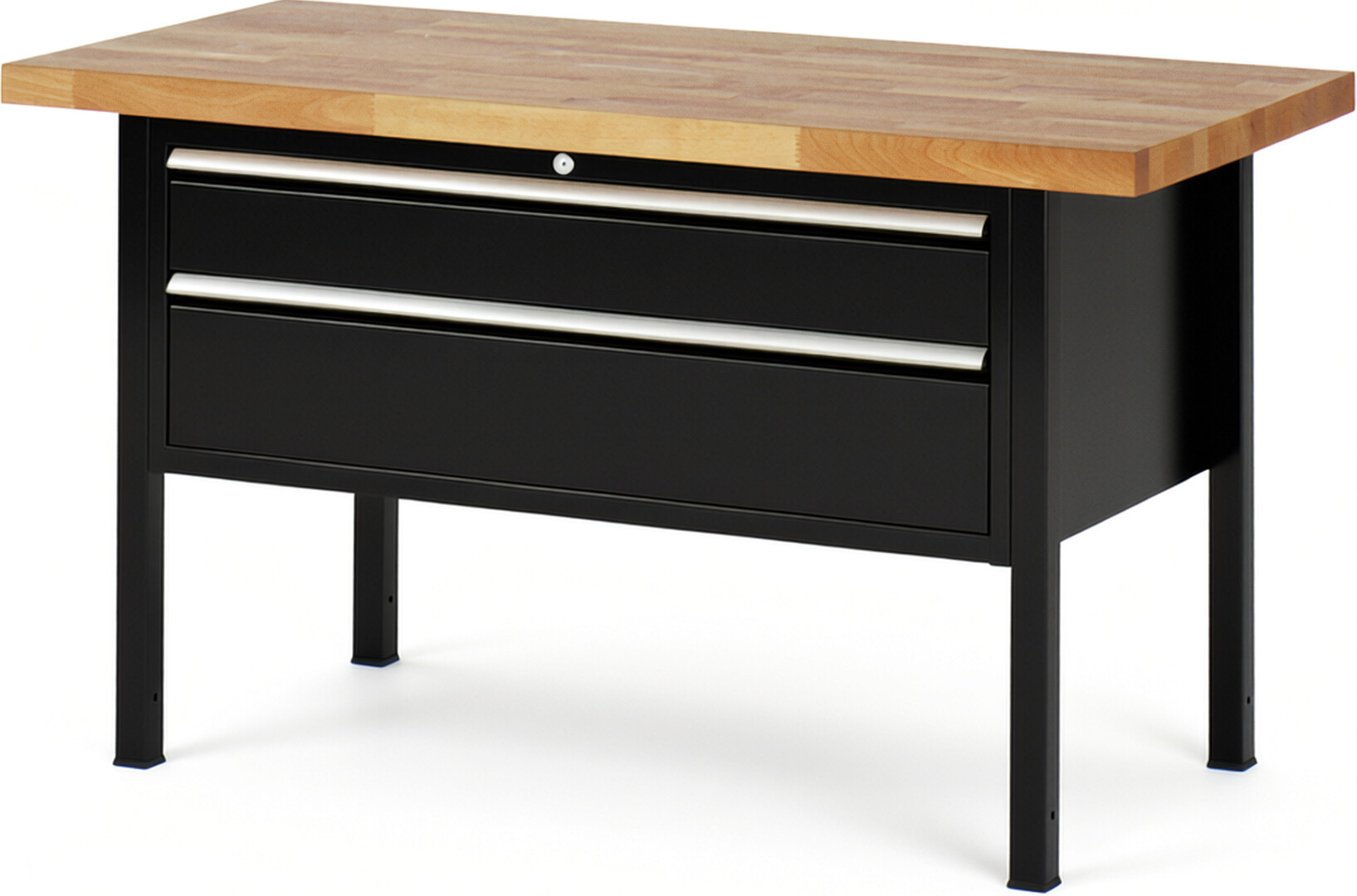 RAU Werkbank schwarz - Breite 150 cm - Tiefe 70 cm - Höhe 104 cm - Buche-Massiv Arbeitsplatte 40 mm