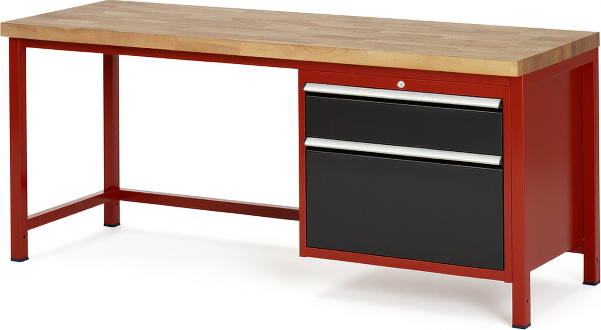 RAU Werkbank rot - schwarz - Breite 200 cm - Tiefe 70 cm - Höhe 84 cm - Buche-Massiv Arbeitsplatte 40 mm