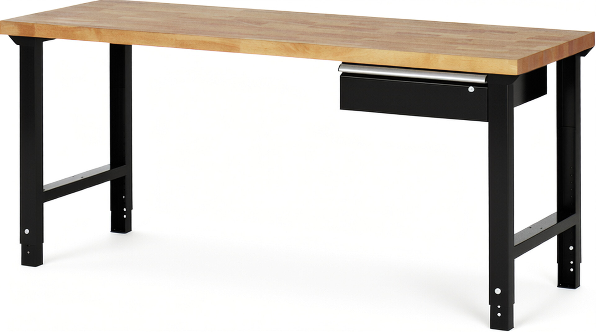 Werkbank Modell 7001 schwarz, BxTxH 2000x700x790-1140 mm,  Buche-Massiv Arbeitsplatte 40 mm,  1 Schublade mit  Auszug 90 %